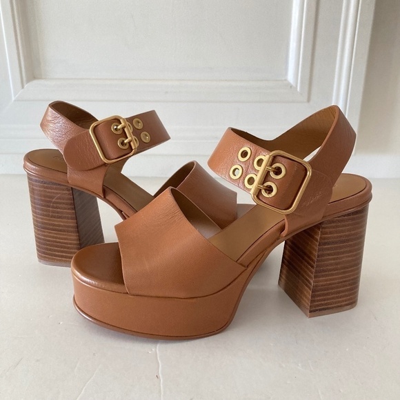 NWOT See By Chloe Anthropologie Lexi Brown Leather Rivet Heels Sz 36 - Picture 1 of 10